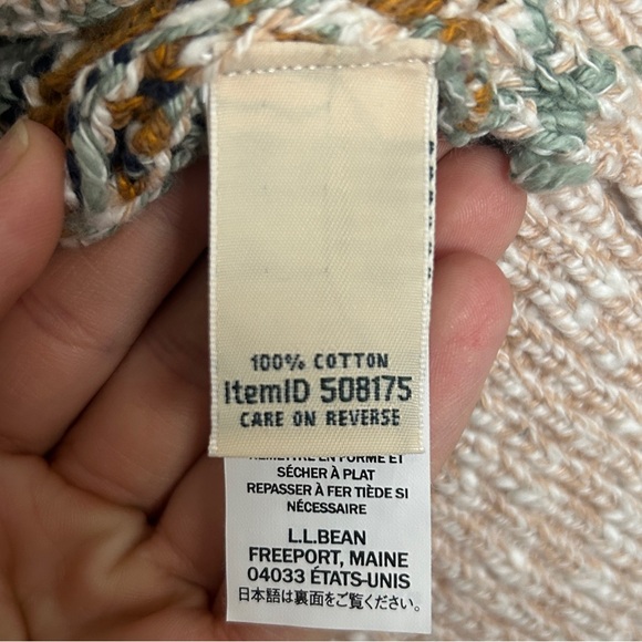 L.L. Bean women’s cotton rag sweater. Open cardigan fair isle. Size large - Picture 3 of 5